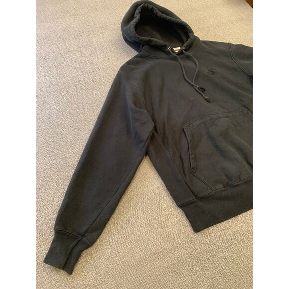 Champion Men Medium Black Reverse Weave Hoodie Sweatshirt - Picture 11 of 14